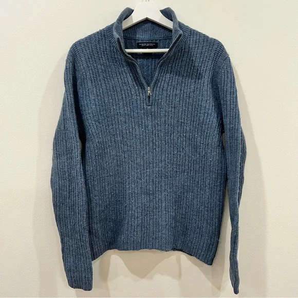 Banana Republic Wool Camel Hair Sweater Mens M Blue Gray 1/4 Zip Preppy - Picture 11 of 12